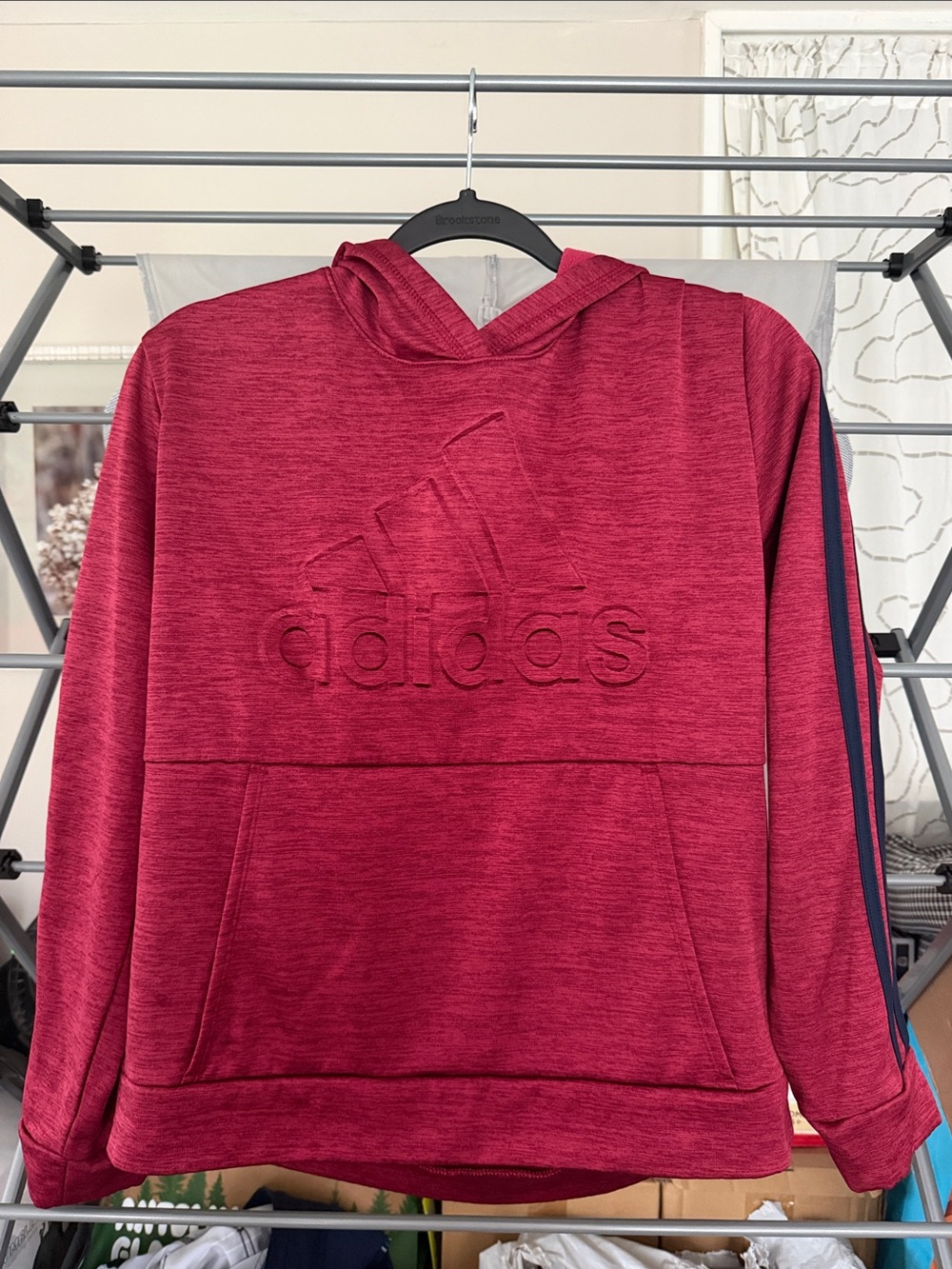 adidas Men's Maroon Crewneck Hooded Sweatshirt with Side Stripes